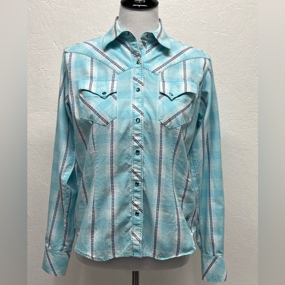WOMEN’S Ariat Western Fitted Snap Shirt -M - Picture 8 of 11
